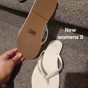 Shade & Shore White Sandals with Rhinestone Accents